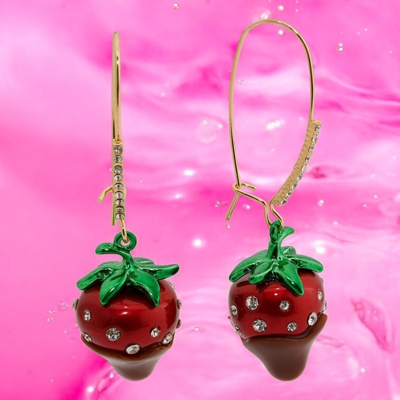 Betsey Johnson Jewelry - NEW Betsey Johnson Love Spell Chocolate Strawberry Dangle Drop Earrings NWT